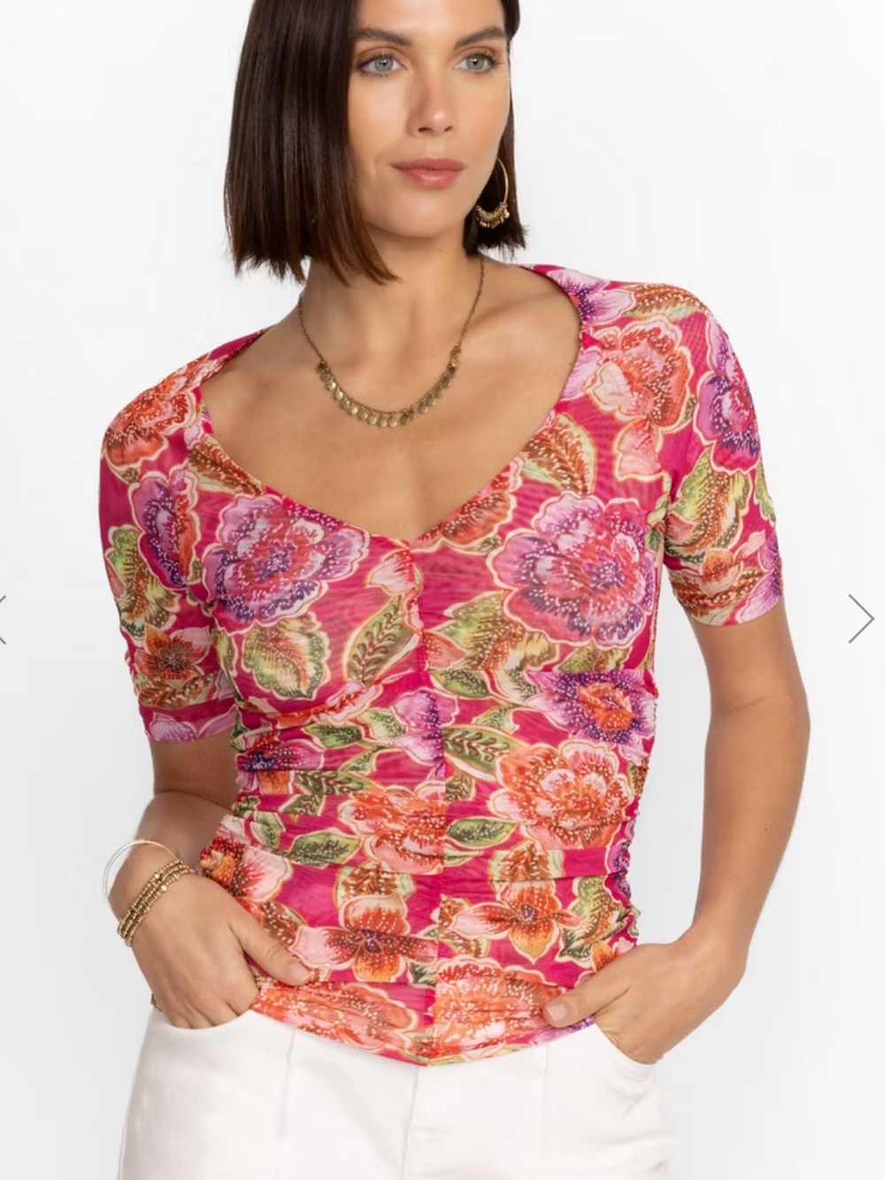 Johnny Was Jade Gloriana Blouse Pink Ruched Size XL